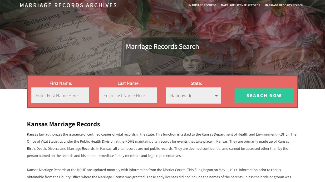 Kansas Marriage Records | Enter Name and Search | 14 Days Free